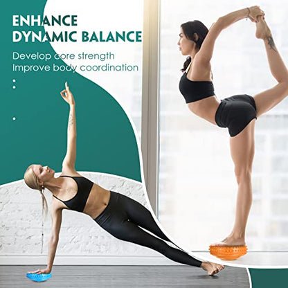 12 Pack Balance Pods Stability Balance Trainer Dots with Needle Pump Half Spiky Fitness Ball Domes for Men Women Stability Training, Physical Therapy, Core Strength Gymnastics Home Exercise