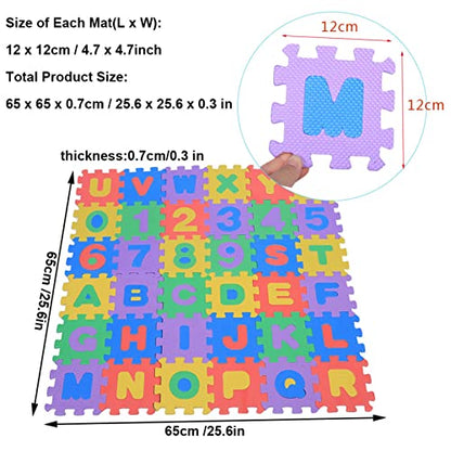Foam Mat Floor Tiles, Kids Puzzle Exercise Play Mat Children Foam Padding Cushioned Rug Flooring Gym Colorful Mats Interlocking Letters Numbers Toy Toddler Infant Baby Girls Boys Yoga Playrooms 36pcs
