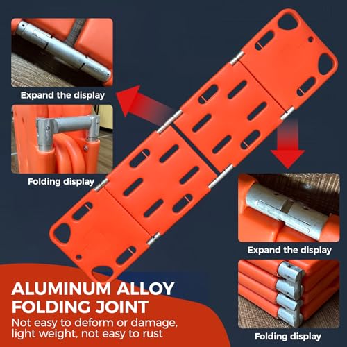 Emergency Foldable Spine Board Stretcher Kit with Head Immobilizer, Neck Brace, Spider Straps, Orange PE 4-Fold Water Floating Stretcher for First Responders & Emergency Services (4 Folds) - size: 4 Folds
