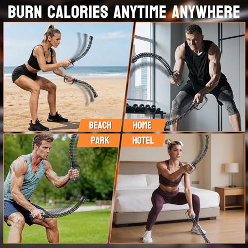 2PCS Ropeless Battle Ropes for Home Gym, Portable Cordless Workout Ropes with Gloves, Bag & Tutorial, Low-Impact HIIT Fitness Equipment for Full Body Cardio and Strength Training
