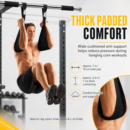 Ab Straps for Pull Up Bar, Padded Arm Slings for Core Training | Heavy-Duty Construction, Oversized Carabiners, Padded Arm Support, Leg Raises Knee Raises, Home Gym Training