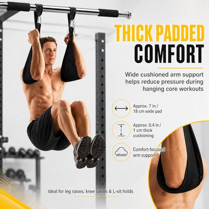 Ab Straps for Pull Up Bar, Padded Arm Slings for Core Training | Heavy-Duty Construction, Oversized Carabiners, Padded Arm Support, Leg Raises Knee Raises, Home Gym Training