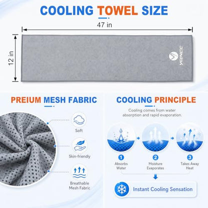 2 Pack Cooling Towels (47"x12"), Ice Cool Neck Towel, Soft Breathable Microfiber for Yoga, Golf, Gym, Running, Camping & Hot Weather - color: Light Blue/Light Gray