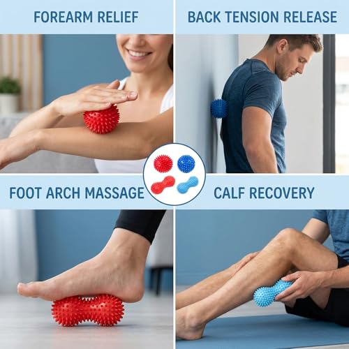 4-Pack Spiky Massage Ball, Spikey Ball for Deep Tissue Relief, Foot Massage Ball and Acupressure Ball for Muscle Recovery, PVC Material for Durable Use