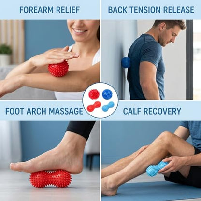 4-Pack Spiky Massage Ball, Spikey Ball for Deep Tissue Relief, Foot Massage Ball and Acupressure Ball for Muscle Recovery, PVC Material for Durable Use