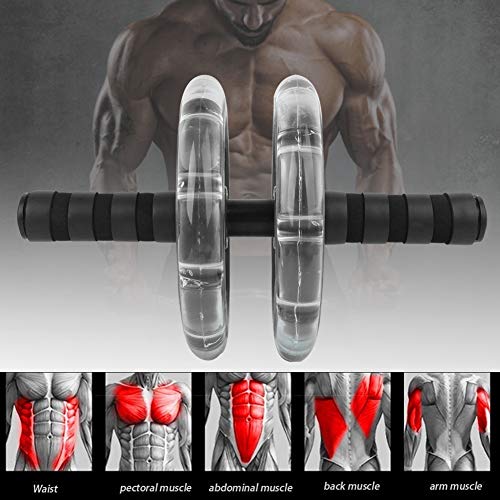 Fitness Roller with Dual ABS Wheels and Pull Strap Set, Abdominal Exerciser for Core Workout, Quiet Double Bearing Ab Roller with Knee Pad and Removable Handles for Home Gym Use