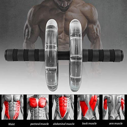 Fitness Roller with Dual ABS Wheels and Pull Strap Set, Abdominal Exerciser for Core Workout, Quiet Double Bearing Ab Roller with Knee Pad and Removable Handles for Home Gym Use