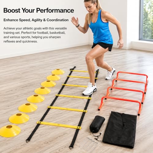 Agility Ladder Speed Training Kit, Soccer Training Equipment Set, PP Rung Agility Ladder Synthetic Disc Cones with Storage Bag, Training Set Type a Training S