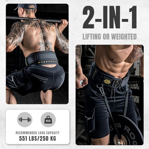 MANUEKLEAR 2-in-1 Weightlifting Belt & Dip Belt with 36.7 IN Rope, Double-Layer Weight Lifting Belts, Powerlifting Gym Weighted Belt for Pull Up Squat - color: Midnight Black, size: L(34-37in)