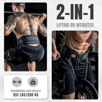 MANUEKLEAR 2-in-1 Weightlifting Belt & Dip Belt with 36.7 IN Rope, Double-Layer Weight Lifting Belts, Powerlifting Gym Weighted Belt for Pull Up Squat - color: Midnight Black, size: S(26-29in)