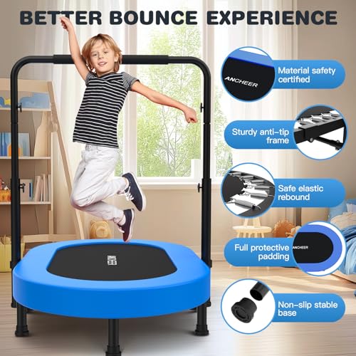 ANCHEER Trampoline, Mini Trampoline with Adjustable Handle -Indoor/Outdoor Rebounder for Kids & Toddlers, 56'' Safe Oval Fitness Trampoline with Bar for Home Fun