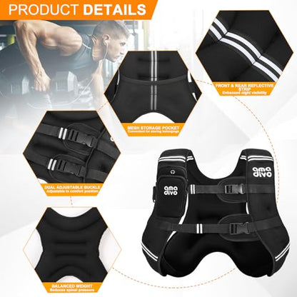 Weighted Vest for Men Women (20lb 16lb 12lb 8lb), Reflective Weighted Vest for Walking, Running, Workout & Fitness, Strength Training, Adjustable Buckles with Detachable Bag - size: 16 lbs