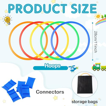 2 Sets of Hopscotch Outdoor Squares 20 Pcs Hopscotch Ring Game with 30 Pcs Connectors Outdoor Indoor Obstacle Course for Kids Playground Agility Training(11 Inch,Hoop) - style: Hoop