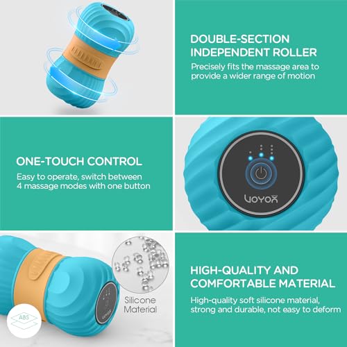 Vibrating Peanut Massage Ball Roller, Electric Double Lacrosse Massage Ball with 4 Intensities for Muscle Pain Relief, Rechargeable Deep Tissue Massage, Yoga Sports Fitness MB300 (Blue) - color: Blue