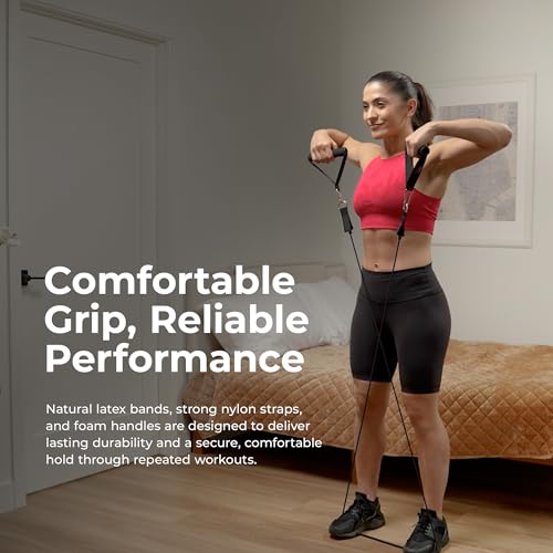 Sunny Health & Fitness Premium Resistance Band Set with Door Anchors, Wrist Straps, Handles Carry Bag Optional Padded Ankle Straps (Pair) for Strength Training, Booty Workout, Lower Body Exercises - style: NO. 089-COMBO