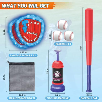 Baseball Toss and Catch Game Set - Indoor Outdoor Sports Toy with 2 Catch Paddles, 3 Sticky Balls, Baseball Bat, Pitching Machine and Storage Bag, Perfect for Backyard Fun Family Games