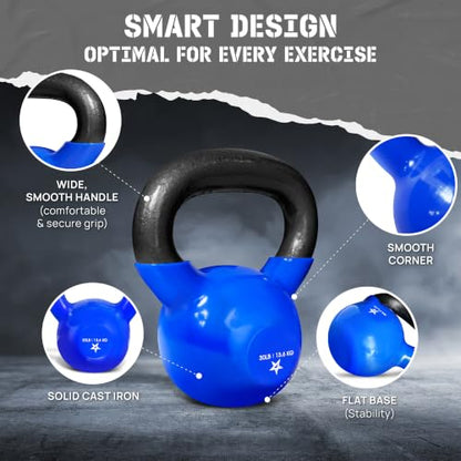 Yes4All Kettlebell, 5-100 LB Vinyl Coated Cast Iron Strength Training Kettlebells for Home Gym Exercises, Fitness, Full Body Workout Equipment, Push Ups, and Grip Strength - color: F. 30LB - Dark Blue, style: Vinyl Coated