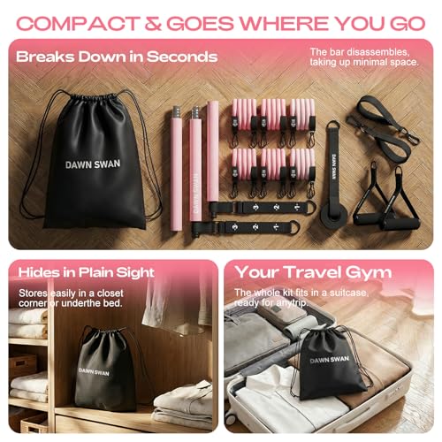 Pilates Bar Kit with Resistance Bands – Adjustable Home Gym Workout Equipment for Women & Men – Portable Pilates Equipment for Squats, Yoga & Full Body Toning