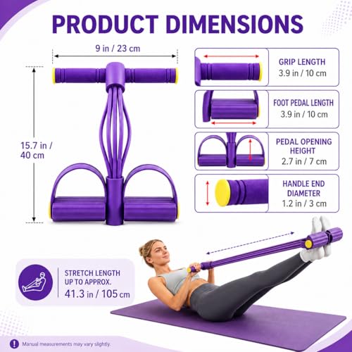 Pedal Resistance Bands with Handles, Upgraded 6/8/10 Tube Heavy Duty TPE Non-Slip NBR+PP, Full Body Yoga Workout Band for Abdomen Leg Glute, for Men and Women
