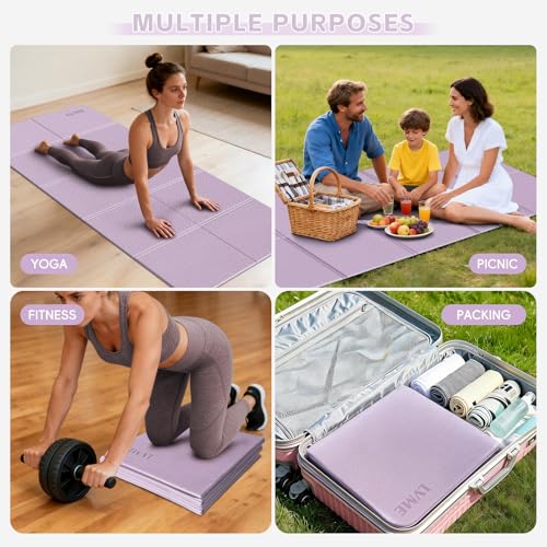 LVME Foldable Yoga Mat for Travel – 75"x31.5" Large POE Exercise Mat with Storage Pouch, Fits Suitcase & Backpack,6mm Non-Slip Surface for Yoga, Pilates, Gym & Outdoor Workouts