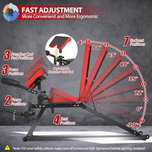 OPPSDECOR Adjustable Weight Bench with Leg Extension and Leg Curl, 800 LBS Heavy Duty Workout Bench for Home Gym, Preacher Curl Bench with Wheels, Flat Incline Decline Exercise Bench for Full Body