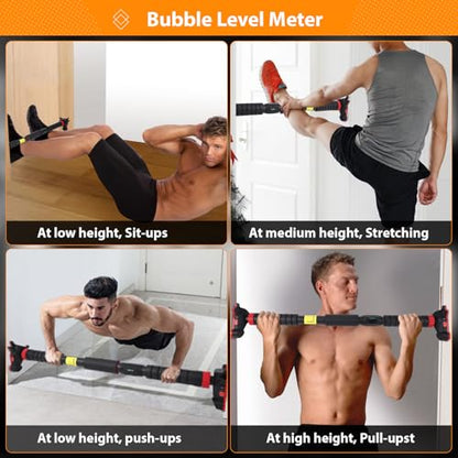 Garvee 27-42in Adjustable Pull Up Bar for Doorway Without Screws, Pull Up Bar with Level Meter and Auto Lock, Heavy Duty 440 LBS for Home Gym Strength Training and Upper Body Workout