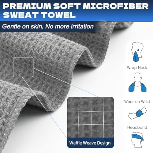 Microfiber Gym Towels for Working Out, Quickly Dry Yoga Towels for Men & Women Tennis, 16 Inch x 27 Inch, 6 Pack, Grey - color: Grey