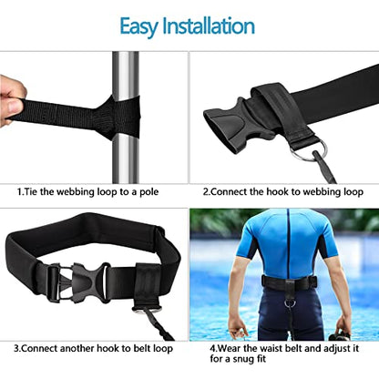 Hikeen Swimming Training Belt - 4M Tether for Swim in Place, Stationary Harness, Aquatic Resistance Belt