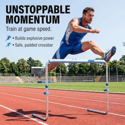 Amber Fight Gear Enhanced Training Agility Hurdles: Premium Self-Return Aluminum Set for Track, Field, Soccer, Football - Adjustable 27" to 42" - Versatile Performance Tools (Set of 3)