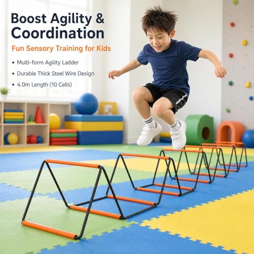4m Folding Agility Ladder, Steel Wire Soccer Training Equipment for Speed, Athletes & ES, with Storage Bag