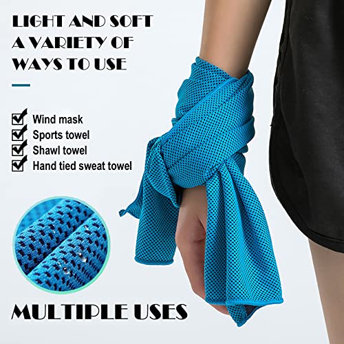 10 Pack Cooling Towels Bulk Microfiber Ice Towel Quick Dry Breathable Chilly Sweat Towel Stay Cool Towel for Neck Face Yoga Gym Workout Running Pilates Beach with Carabin Bag, 40x12'', Blue - color: Light Blue
