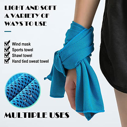 10 Pack Cooling Towels Bulk Microfiber Ice Towel Quick Dry Breathable Chilly Sweat Towel Stay Cool Towel for Neck Face Yoga Gym Workout Running Pilates Beach with Carabin Bag, 40x12'', Blue - color: Light Blue