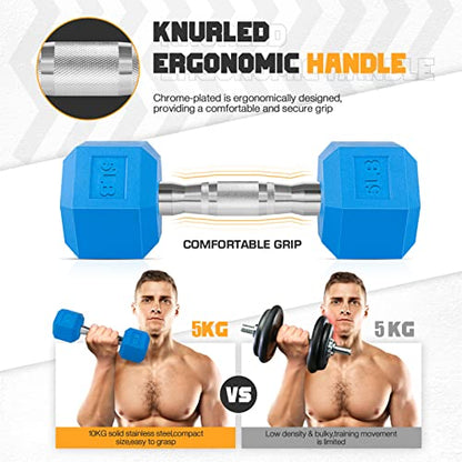 Portzon 8 Colors Options Compatible with Set of 2 Rubber Dumbbell Weight, 5-50 LB, Anti-Slip, Anti-roll, Hex Shape