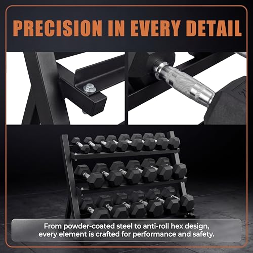 Ritafer Hex Rubber Dumbbell Set 350/450/550 lbs, Coated Encased Iron Free Weights Dumbbells Set, 6-10 Pair Dumbbells with Storage Rack for Strength Training Home Gym - style: 350LB