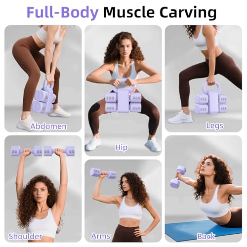 2-in-1 Adjustable Dumbbell Set, Upgraded 4 Levels Hand Weights for Women Men, Each 2.2/3.3/4.4/5.5lb, Convertible Weights Dumbbells and Kettlebell Set for Home Gym Exercise & Fitness - color: Purple