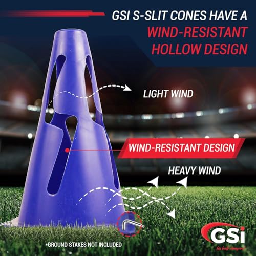 GSi Agility Training Wind-Resistant Cones/S-Slit Design, 12 Cones in 2 Colors /9 Inch Height/Cones for Training, Sports Drills & Field Marking