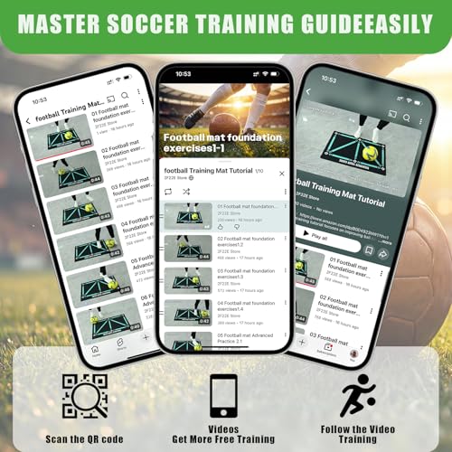 2F22E Soccer Training Mat for Kids & Youth, Non-Slip Silent Footwork Training Equipment with Soccer Bounce Trainer & Socks, Ball Mastery Skills Mat with Instructional Video for Indoor Practice