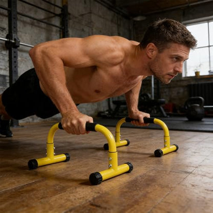2 Pcs Sturdy Steel Training Stands for Home Gym Featuring Wide Grip and Adjustable Base Portable Dip Station