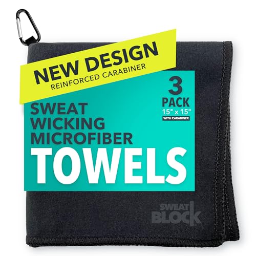SweatBlock Microfiber Sweat Absorbing Handkerchiefs for Face Hands and Body 15x15 Inch 3 Pack Black Reusable and Machine Washable Towels for Gym Sports Workouts Travel or Daily Use for Men and Women - size: 15 x 15 inches
