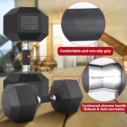 LIFERUN Rubber Grip Dumbbells Rubber Coated Cast Iron, with Anti-Slip Hex Black Dumbbell, Free Weights Dumbbell Set, 60lb/ 65lb/ 70lb/ 75lb dumbbells set of 2 - style: 60lb