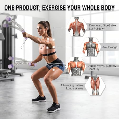 Cordless Ropeless Battle Ropes for Home Gym, Adjustable Weights Portable Battle Ropes with Storage Bag, Exercise Equipment for Strength Training, Aerobic Exercise, Men& Women,Purple