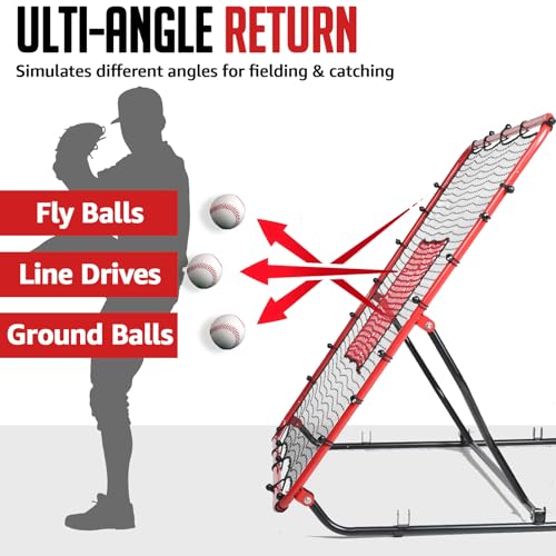 Baseball Rebounder Net, 3/5 Adjustable Angles 4x4.5FT Pitch Back Baseball Softball Volleyball Rebounder with 2 Strike Zones, UV Resistant, Pitchback Trainer for Ground, Line Drive & Fly Balls - style: 3 Angles Adjustable