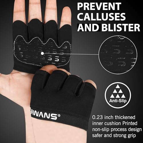 SAWANS Nonslip Workout Gloves for Men & Women, Weightlifting, Gym, Exercise, Fitness, Black, Minimalist, Finger Protectors, Half Finger Glove, Ambidextrous, Adjustable - size: X-Small