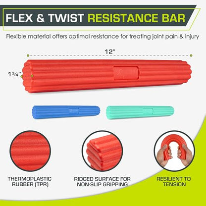 ProsourceFit Flex and Twist Bars Sets and Singles, Resistance Bars for Occupational Therapy, Tennis Elbow Treatment, and Wrist Strengthening, 12-in Long Compact Rubber Therapy Tool