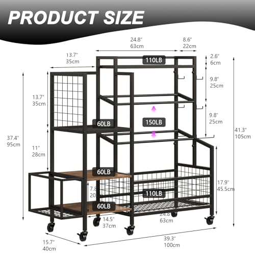 3-Tier Dumbbell Rack Stand Only - Adjustable Weight Rack for Home Gym, Heavy-Duty Weight Stand With Hooks for Dumbbells Kettlebells Foam Roller Yoga Mats Workout Equipment Storage Organizer