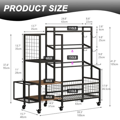 3-Tier Dumbbell Rack Stand Only - Adjustable Weight Rack for Home Gym, Heavy-Duty Weight Stand With Hooks for Dumbbells Kettlebells Foam Roller Yoga Mats Workout Equipment Storage Organizer