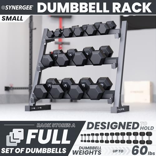 Synergee Dumbbell Rack for Home Gym – 3 Tier Adjustable Weight Rack for Dumbbells – Space-Saving Storage Shelf – Available in 38" or 46" – Heavy Duty Steel Frame – Easy Assembly