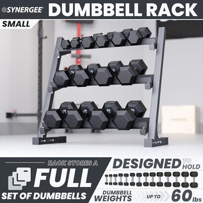 Synergee Dumbbell Rack for Home Gym – 3 Tier Adjustable Weight Rack for Dumbbells – Space-Saving Storage Shelf – Available in 38" or 46" – Heavy Duty Steel Frame – Easy Assembly