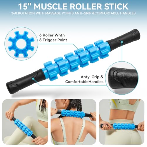 Krightlink 5 in 1 Foam Roller Set for Deep Tissue Muscle Massage, High Density Trigger Point Fitness Patented Exercise Foam Roller, Massage Roller, Massage Ball, Resistance Band, for Whole Body - color: Deep Blue