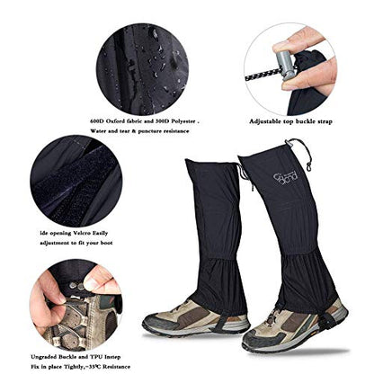 Leg Gaiters Waterproof Snow Boot Gaiters for Snowshoeing, Hiking, Hunting, Running, Motorcycle Anti-Tear Oxford Fabric, TPU Instep Belt Metal Shoelace Hook for Outdoor